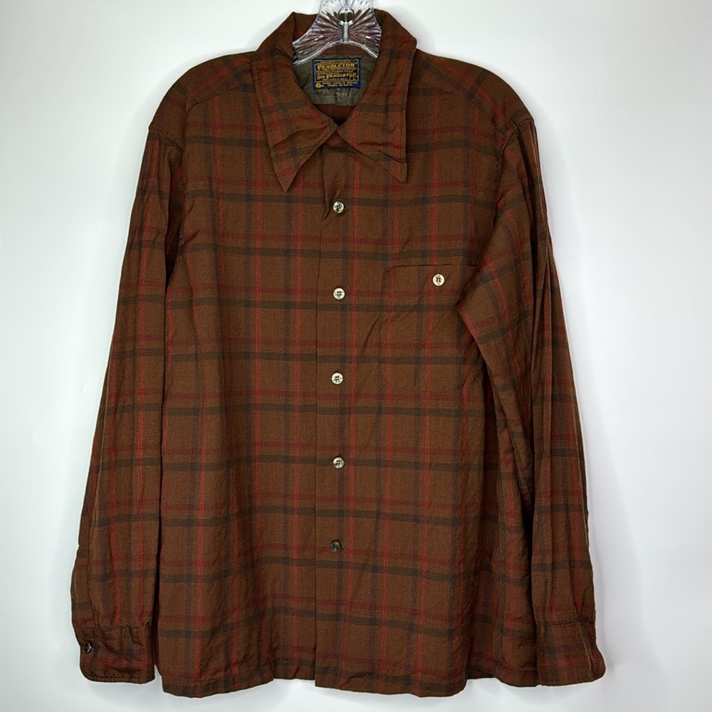Vintage Sir Pendleton Virgin Wool Brown Red Hook Collar Button Up Shirt Large